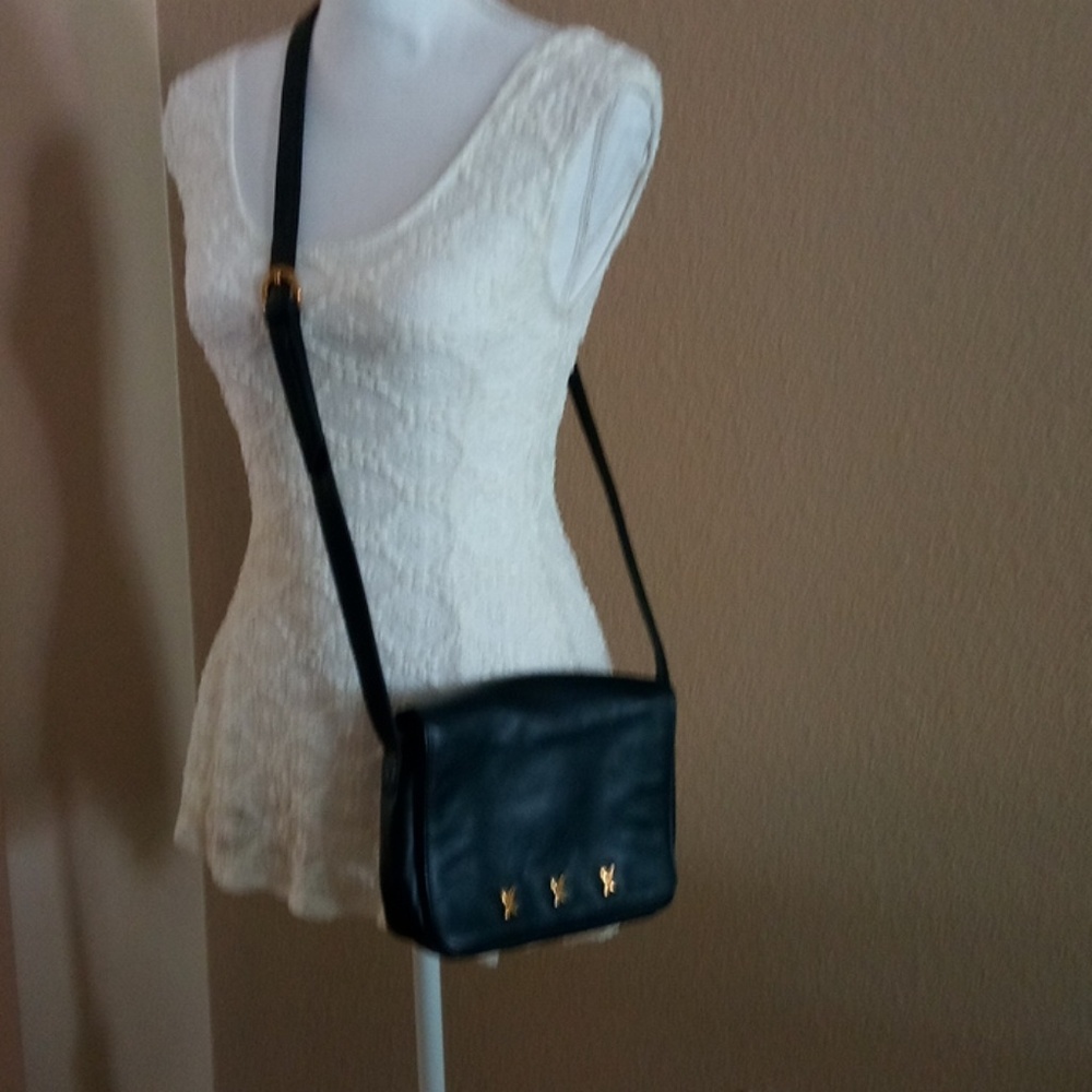 Paloma Picasso Black Leather Shoulder Bag